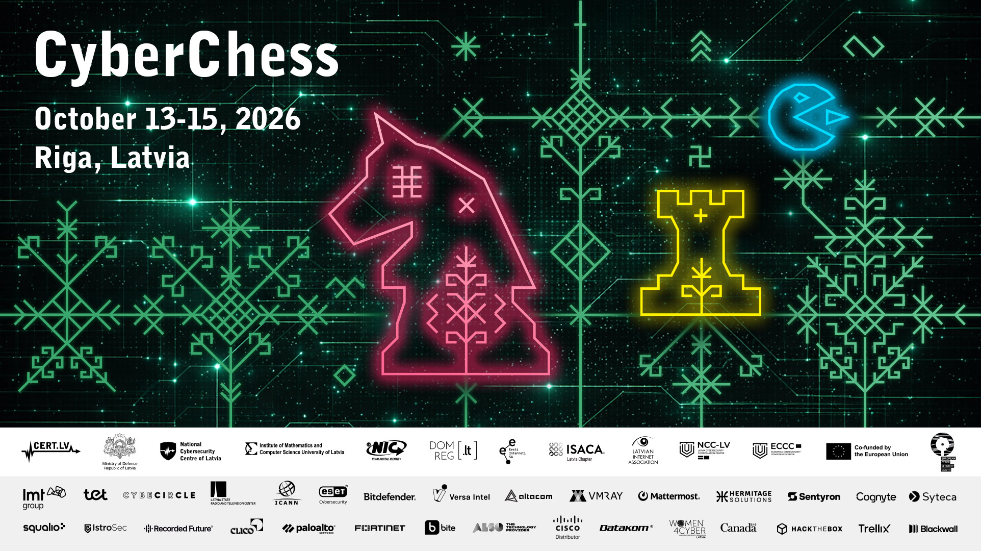 CyberChess plakāts ar organizatoru un partneru logo